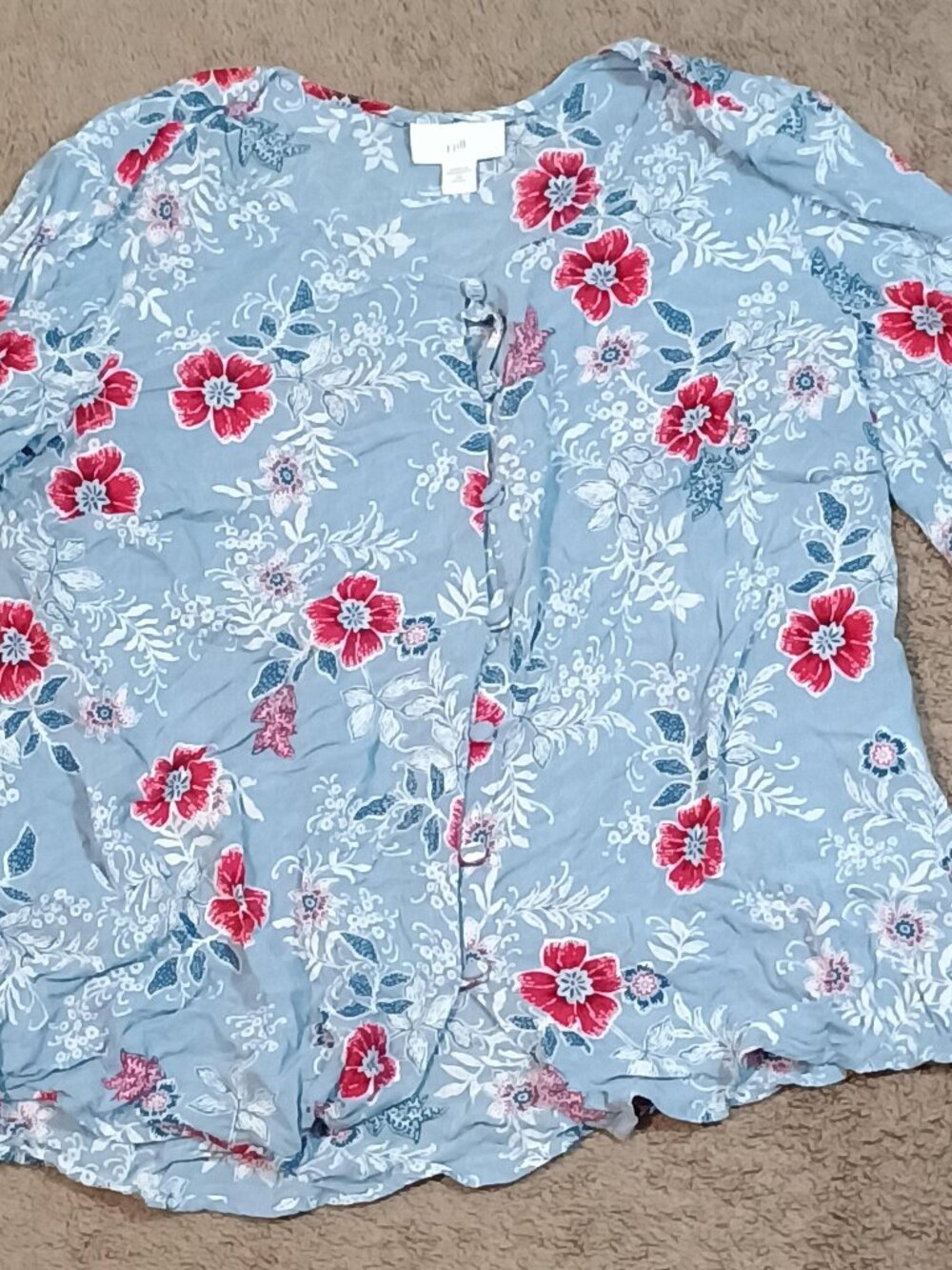 J.Jill/Button Front Top/Women XS Petite Blue Botanical Cottagecore Boho Preppy B